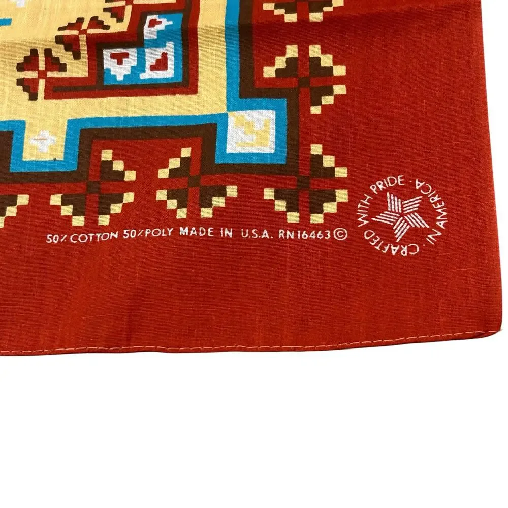 Vintage 1980s Deadstock Southwestern Bandana USA Made 21x22 Geometric Print -